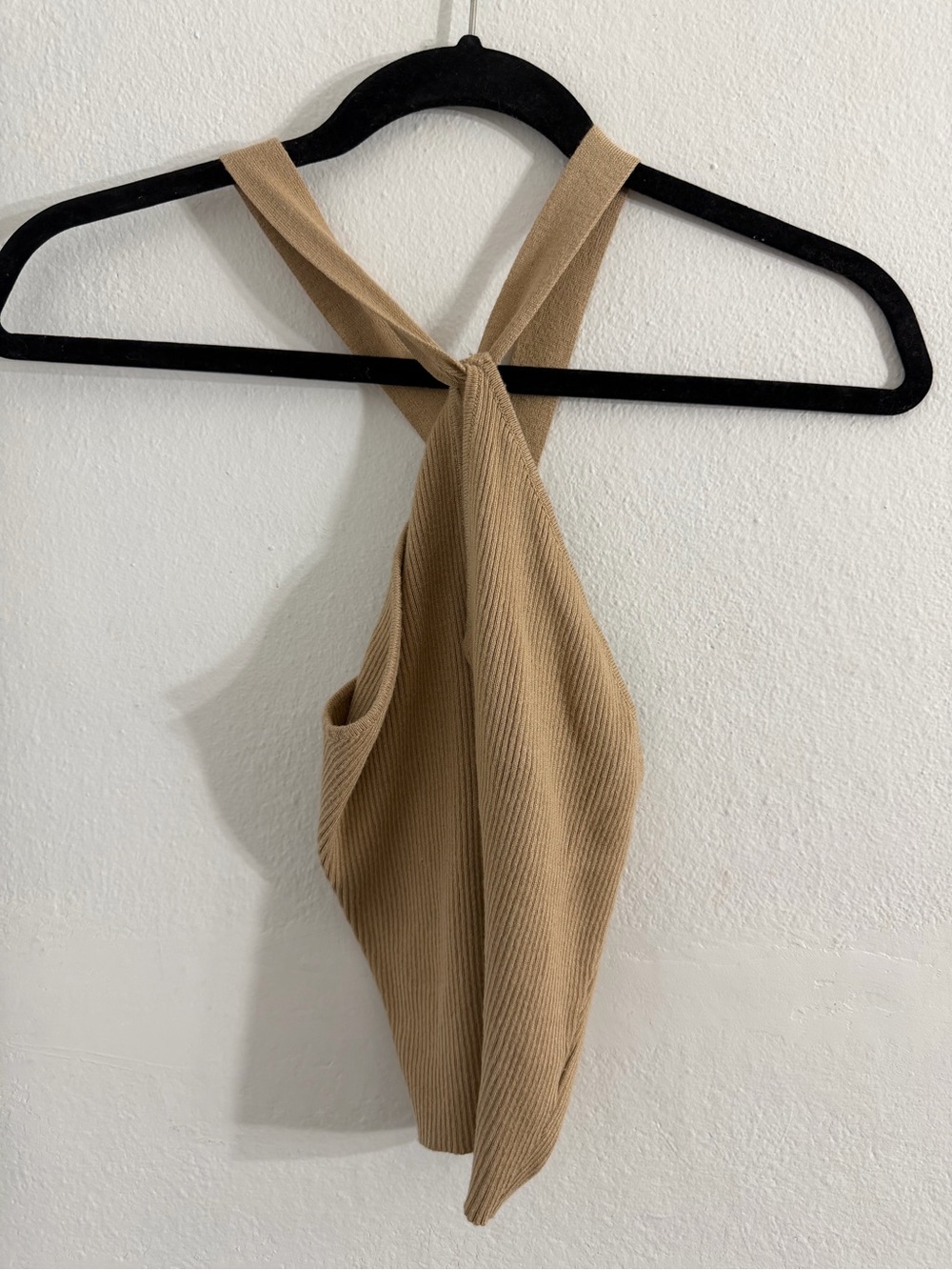 Forever 21 Ribbed Tan Twist Halter Top